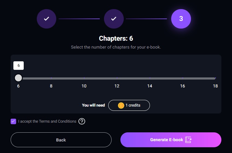 Ebookmaker printscreen showing the panel with ebook chapters quantity available