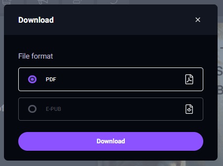 Ebookmaker printscreen showing download options