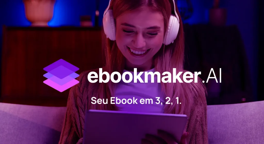 Image of the ebookmaker ai, highlighting the creation of eBooks in a simple and efficient way, with the phrase "your ebook in 3, 2, 1