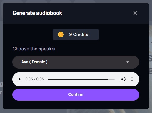 Ebookmaker printscreen with "Generate audiobook" options