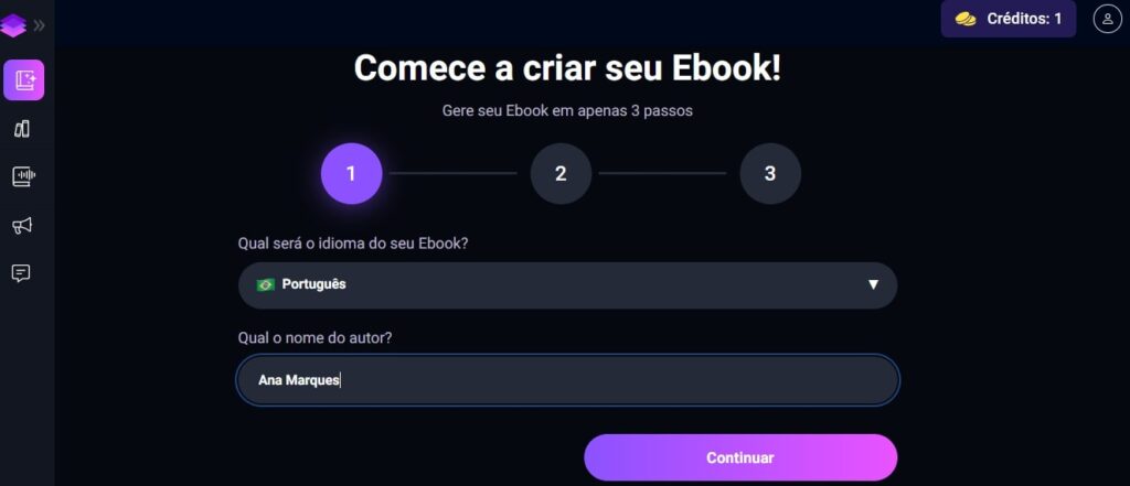 printscreen com a tela inicial de criação da Ebookmaker